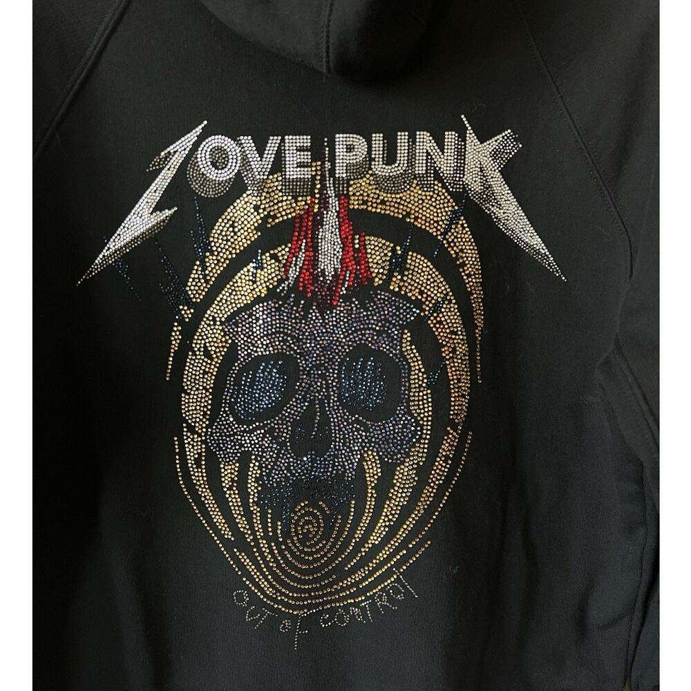 Zadig & Voltaire S Love Punk Skull Rhinestone Hoodie Black Cotton Pullover Rock - Picture 5 of 10